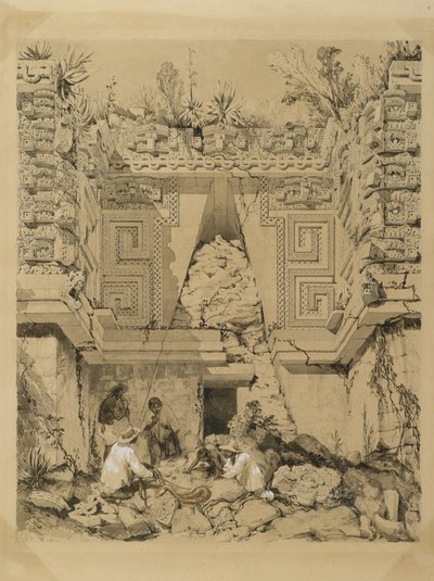Boog, Casa del Gobernador, Uxmel, Yucatan, 1843 door Frederick Catherwood