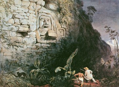 Hoofd van Itzam Na, Izamal, Yucatan, Mexico, 1844 door Frederick Catherwood