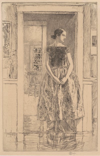 Meisje in een moderne jurk door Frederick Childe Hassam