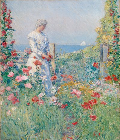In de Tuin Celia Thaxter in Haar Tuin door Frederick Childe Hassam