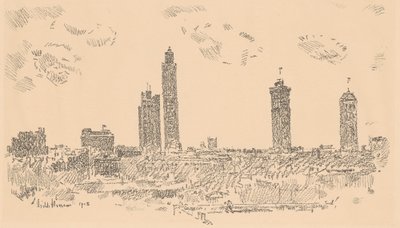 New York Sky Line, Donkere gebouwen, 1918 door Frederick Childe Hassam