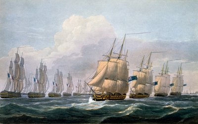 Kapitein Beresford in HMS Theseus leidt zijn eskader van schepen uit 