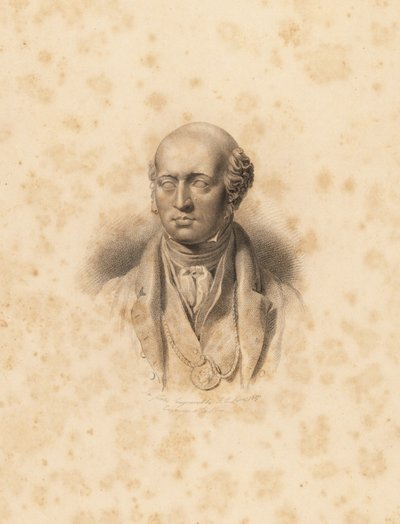 Portret buste van kunstenaar Sir Thomas Lawrence. Gravure door Frederick Christians Lewis naar een illustratie van Sir Thomas Lawrence uit P.G. Patmore’s Cabinet of Gems, Ackermann, Londen door Frederick Christian Lewis