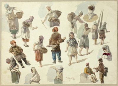 Schetsen van boeren in Boulogne door Frederick Christian Lewis
