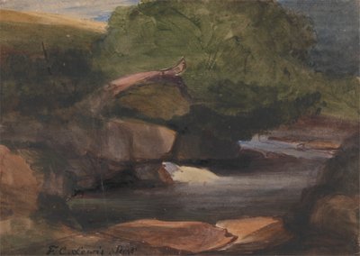 Bomen en een rotsachtige stroom door Frederick Christian Lewis the Elder
