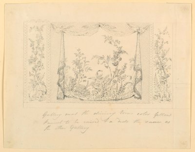 Tekening, The Royal Pavilion, Brighton, Blauwe (Zuidelijke) Tekenkamer, Voorgestelde Wanddecoratie, ca. 1820 door Frederick Crace