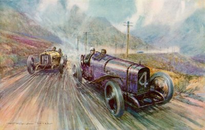 K Lee Guinness met de Sunbeam in de tweedaagse 600-mijl Tourist Trophy race op het Isle of Man, die hij won met 56,44 mph door Frederick Gordon (after) Crosby