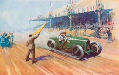 Sir Henry Segrave behaalt de eerste Britse overwinning in een Grand Prix met de tweeliter Sunbeam op het Tours-circuit door Frederick Gordon (after) Crosby