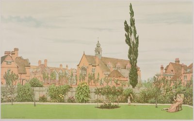 Kerk en Pastorie, Bedford Park, 1881 door Frederick Hamilton Jackson