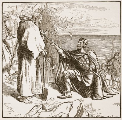 Egfrid smeekt St. Cuthbert, illustratie uit 