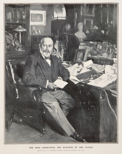 Koning Edward VII voert de zaken van de natie door Frederick Henry Townsend