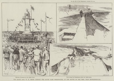 De zeer eerbiedwaardige W H Smith opent de South Gare Breakwater, bij de monding van de Tees, nabij Middlesbrough door Frederick Henry Townsend