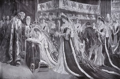 De kroning van koningin Alexandra, gemalin van koning Edward VII, door de aartsbisschop van York, Westminster Abbey, Londen door Frederick Henry Townsend