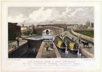 De Dubbele Sluis en Oostelijke Ingang van de Islington Tunnel, Regents Kanaal door Frederick James Havell