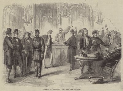 Drinken op de Unie! in een bar in New York door Frederick John Skill