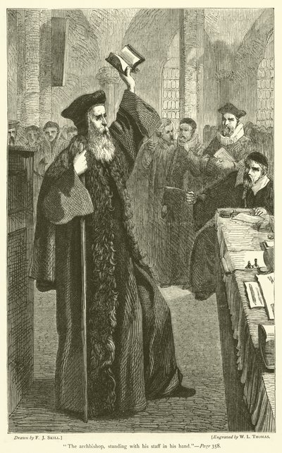De aartsbisschop, staande met zijn staf in zijn hand door Frederick John Skill