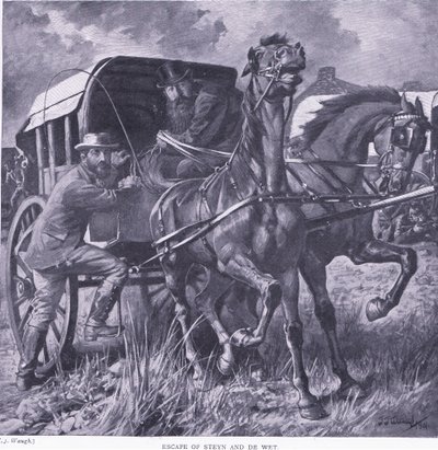 Ontsnapping van Steyn en De Wit, illustratie uit Na Pretoria: De Guerrillaoorlog, 1902 door Frederick Judd Waugh