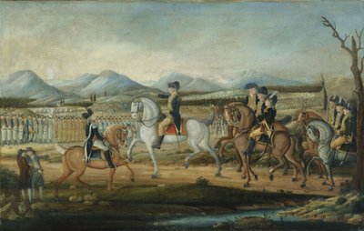 Washington inspecteert het westelijke leger in Fort Cumberland, Maryland, na 1795 door Frederick Kemmelmeyer