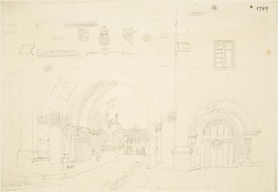 Abbey Gatehouse van de kathedraal van Bristol, kijkend naar het zuiden door Frederick Mackenzie