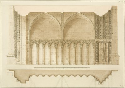 College Gateway, sectie en plan door Frederick Mackenzie