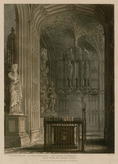 Oostkant van de zuidelijke zijbeuk, Westminster Abbey, Londen door Frederick Mackenzie