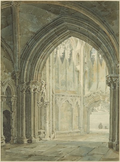 Interieur van de noordelijke portiek van St Mary Redcliffe door Frederick Mackenzie