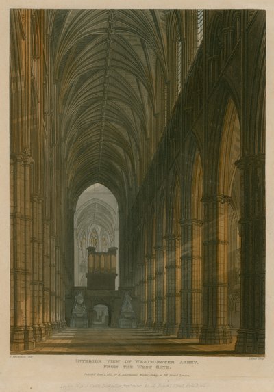Interieur van Westminster Abbey, Londen, vanaf de Westpoort door Frederick Mackenzie