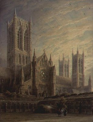 Kathedraal van Lincoln vanuit de Kloosters, 19e eeuw door Frederick Mackenzie