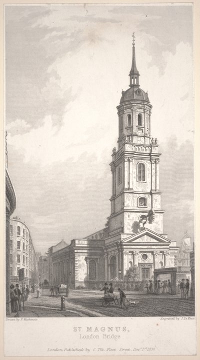 St. Magnus, London Bridge, gravure door John Henry Le Keux (1783-1846) door Frederick Mackenzie