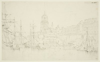 St. Mary Redcliffe en Redcliffe Wharf vanaf Prince Street Bridge door Frederick Mackenzie
