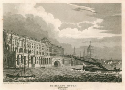 Uitzicht op Somerset House, The Strand, Londen, vanaf de Theems, Westminster door Frederick Mackenzie