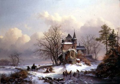 Winterlandschap met schaatsers door Frederick Marianus Kruseman