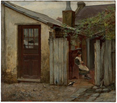 Meisje met vogel bij de King Street bakkerij, 1886 door Frederick McCubbin