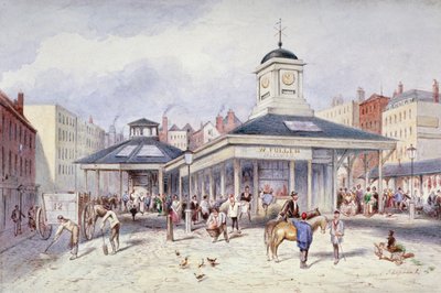 Uitzicht op Newgate Market in Paternoster Square, City of London, 1836 door Frederick Napoleon Shepherd