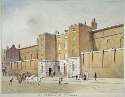 Uitzicht op Whitecross Street gevangenis voor schuldenaars, Londen, ca. 1840 door Frederick Napoleon Shepherd