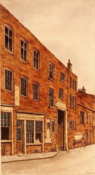 Bull and Mouth Inn, St. Martin le Grand door Frederick Nash