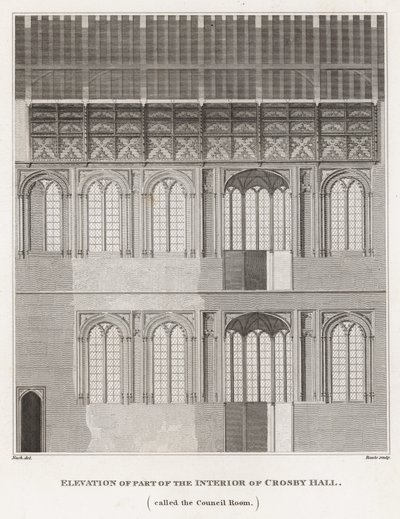 Opstand van een deel van het interieur van Crosby Hall door Frederick Nash