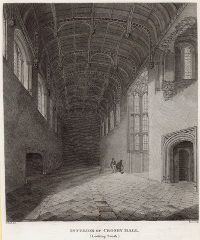 Interieur van Crosby Hall, kijkend naar het zuiden door Frederick Nash