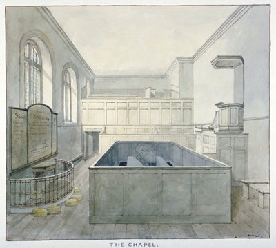 Interieur van de kapel in Newgate Gevangenis, Old Bailey, City of London door Frederick Nash