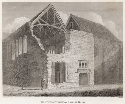 Noordoostelijk uitzicht op Crosby Hall door Frederick Nash