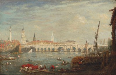 Het Monument en de London Bridge door Frederick Nash