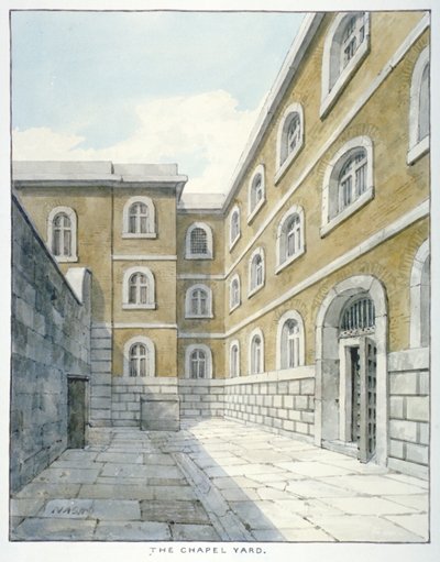De kapelyard in Newgate Prison, Old Bailey, City of London, 1840 door Frederick Nash