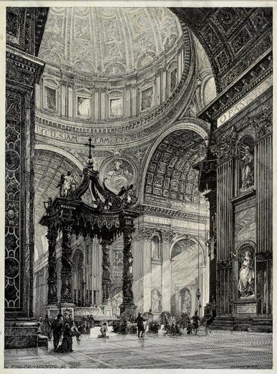 Sint-Pietersbasiliek, Rome, Italië, Interieurzicht, 1878 door Frederick P Dinkelberg
