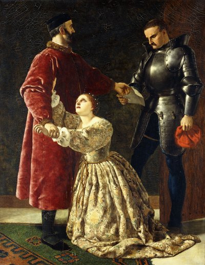 Hertog Frederik verbant Rosalind van zijn hof door Frederick Richard Pickersgill