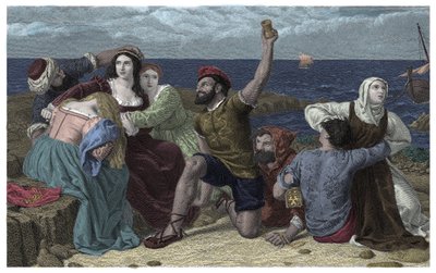 Piraten van de Middellandse Zee spelen gevangenen bij de illustratie door Frederick Richard Pickersgill door Frederick Richard Pickersgill