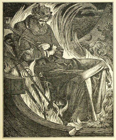 Dood van Koning Warwulf, pub. 1915 gravure, 1915 door Frederick Sandys