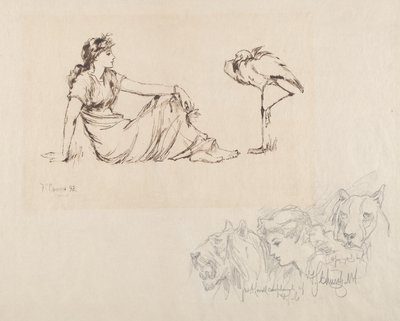 Vrouw en een Kraanvogel (Waakzaamheid?) door Frederick Stuart Church