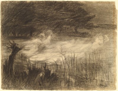 Vrouw Drijvend in een Rivier Vergezeld door Verschillende Vrouwelijke Geesten door Frederick Trapp Friis