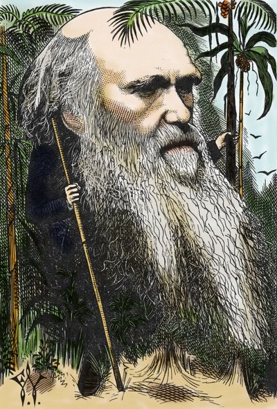 Charles Darwin (1809-1882) karikatuur van F. Waddy in 