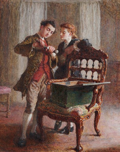 Een Salon Scène met een imposante open Armstoel door Frederick Walker